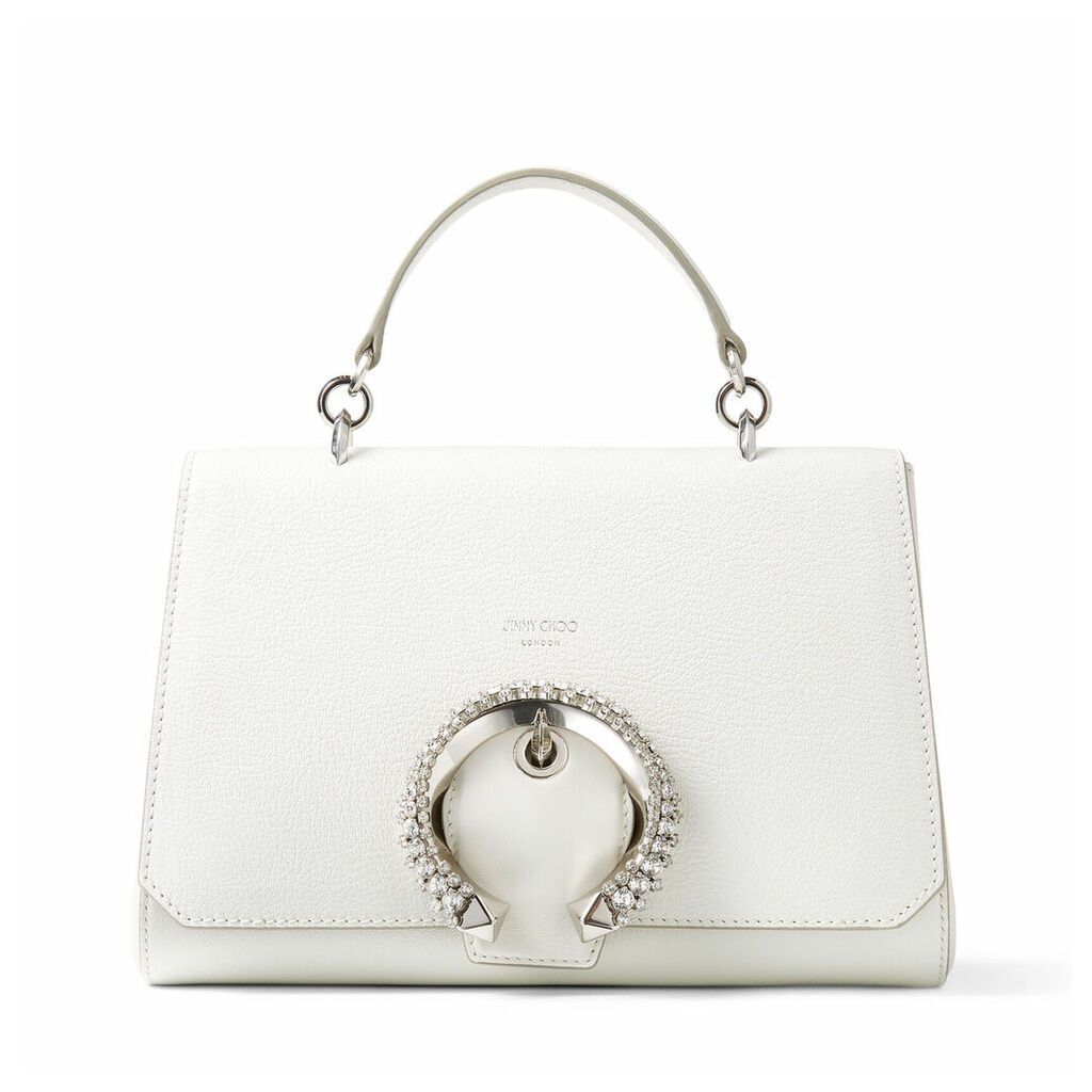 MADELINE TOPHANDLE Latte Calf Leather Top Handle Bag with Crystal Buckle