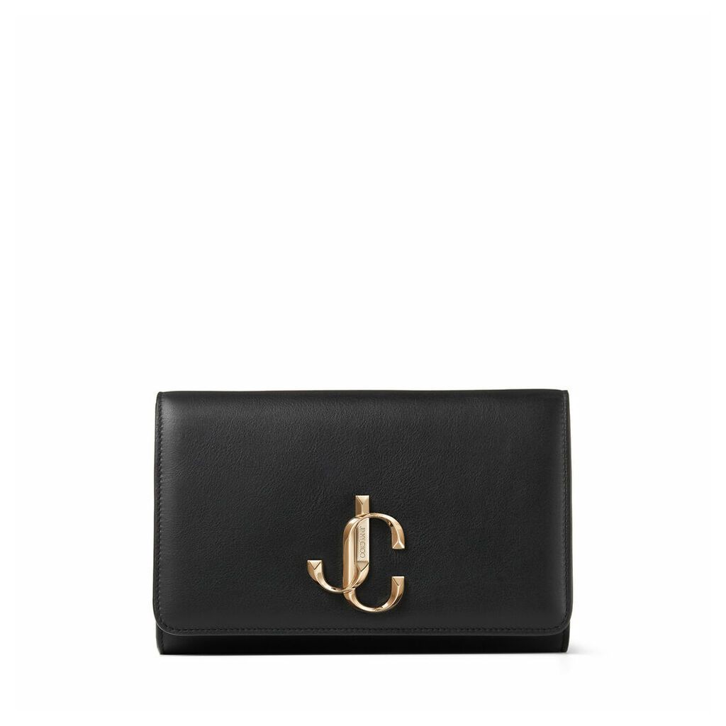 VARENNE CLUTCH Black Calf Leather Clutch Bag with Gold JC Logo