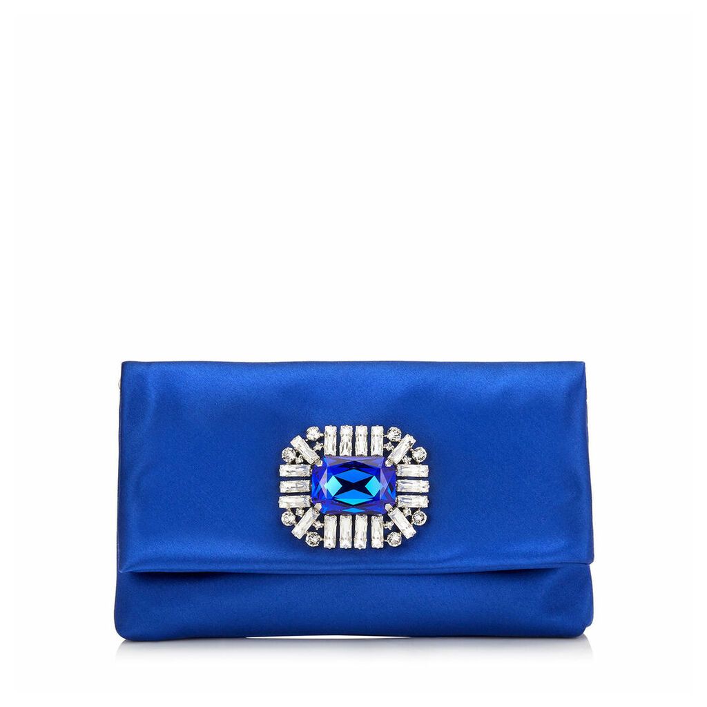 TITANIA Petit sac en satin bleu électrique avec une pièce centrale sertie de bijoux