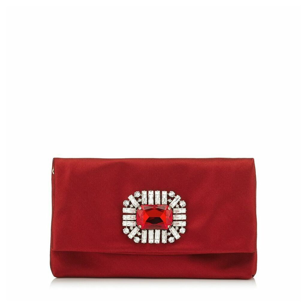 TITANIA Petit sac en satin rouge avec une pièce centrale sertie de bijoux