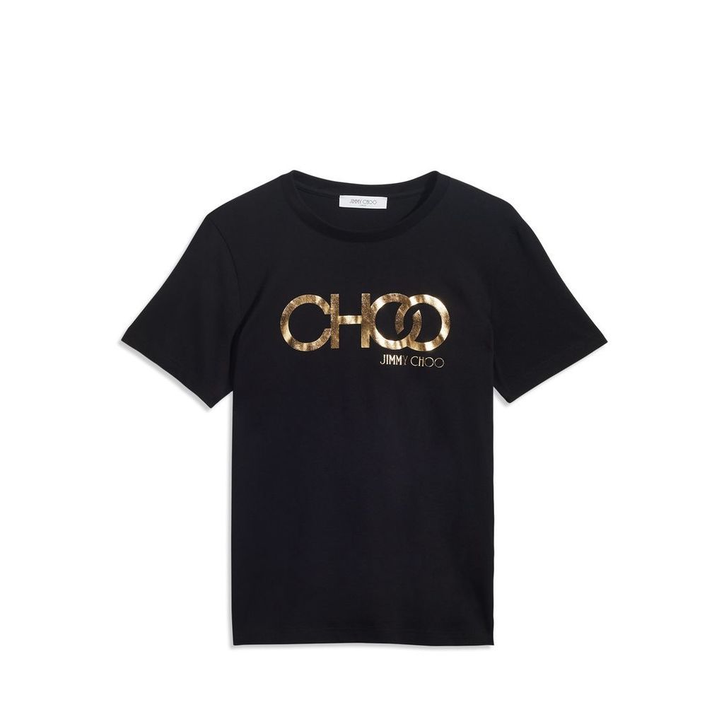 CHOO T T-Shirt aus schwarzer Baumwolle mit goldenem Logo-Print im Relief