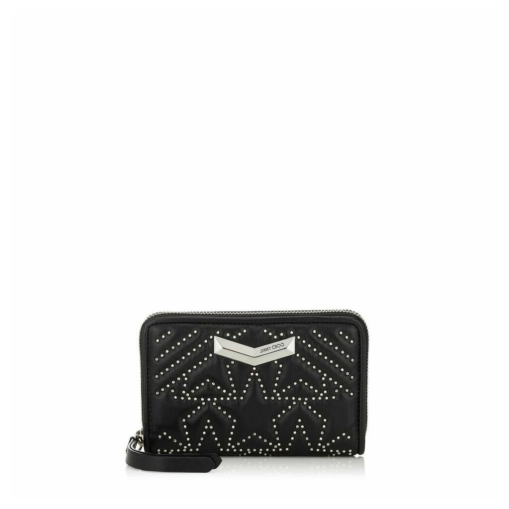 LEA Portemonnaie aus schwarzem Nappaleder mit Stern-Matelassé und kleinen Nieten