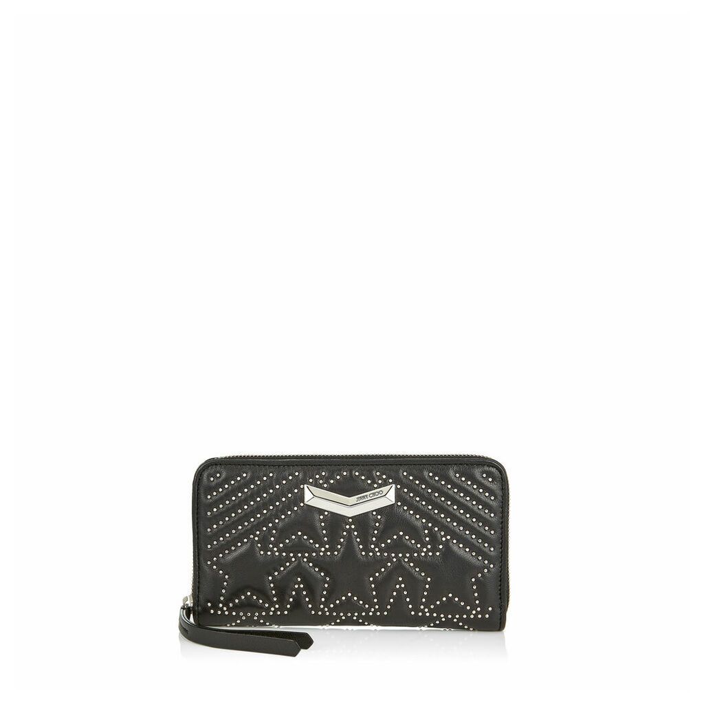 NEFER Portemonnaie aus schwarzem Nappaleder mit Stern-Matelassé und kleinen Nieten
