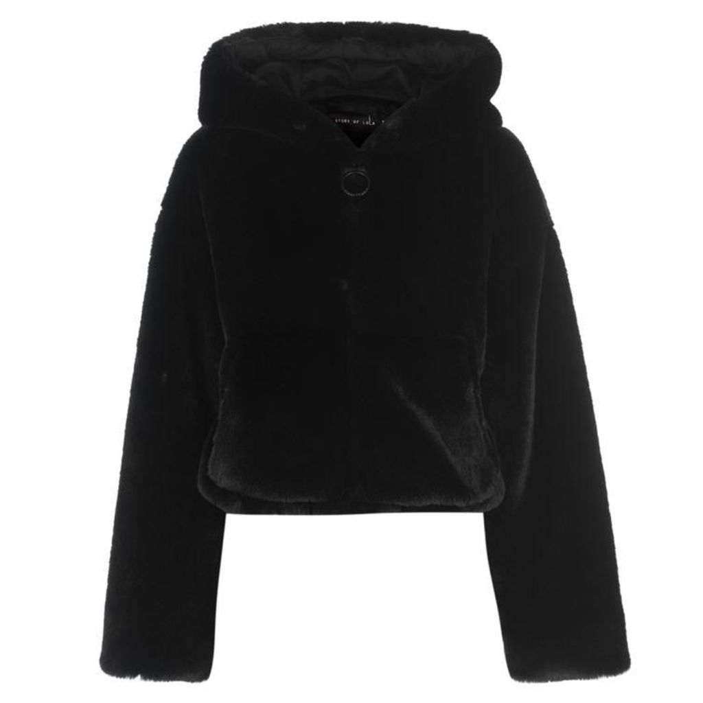 Story of Lola Teddy Faux Fur Cropped Hooded Coat