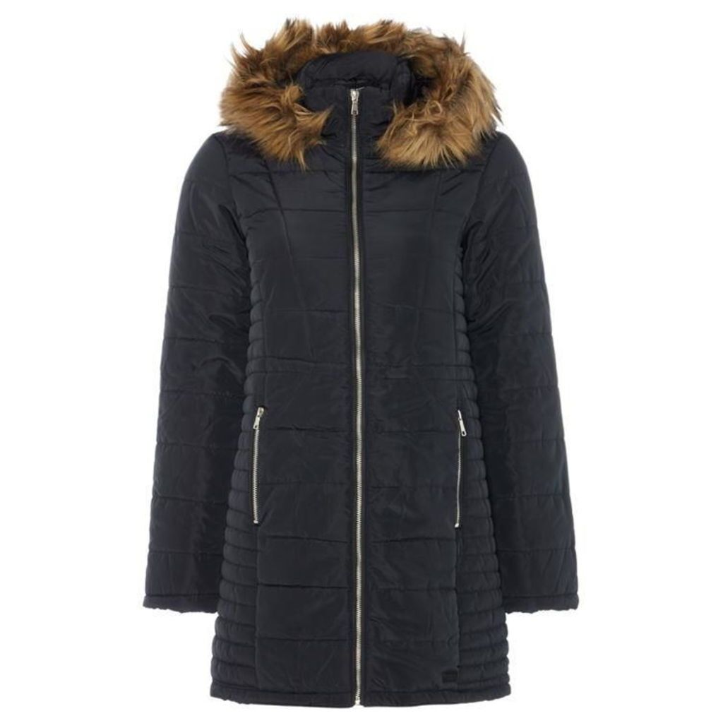 Vero Moda Longline Padded Coat With Fur Trim Hood