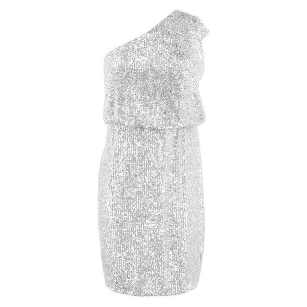 Adrianna Papell Adrianna One Shoulder Silver Sequin Dress