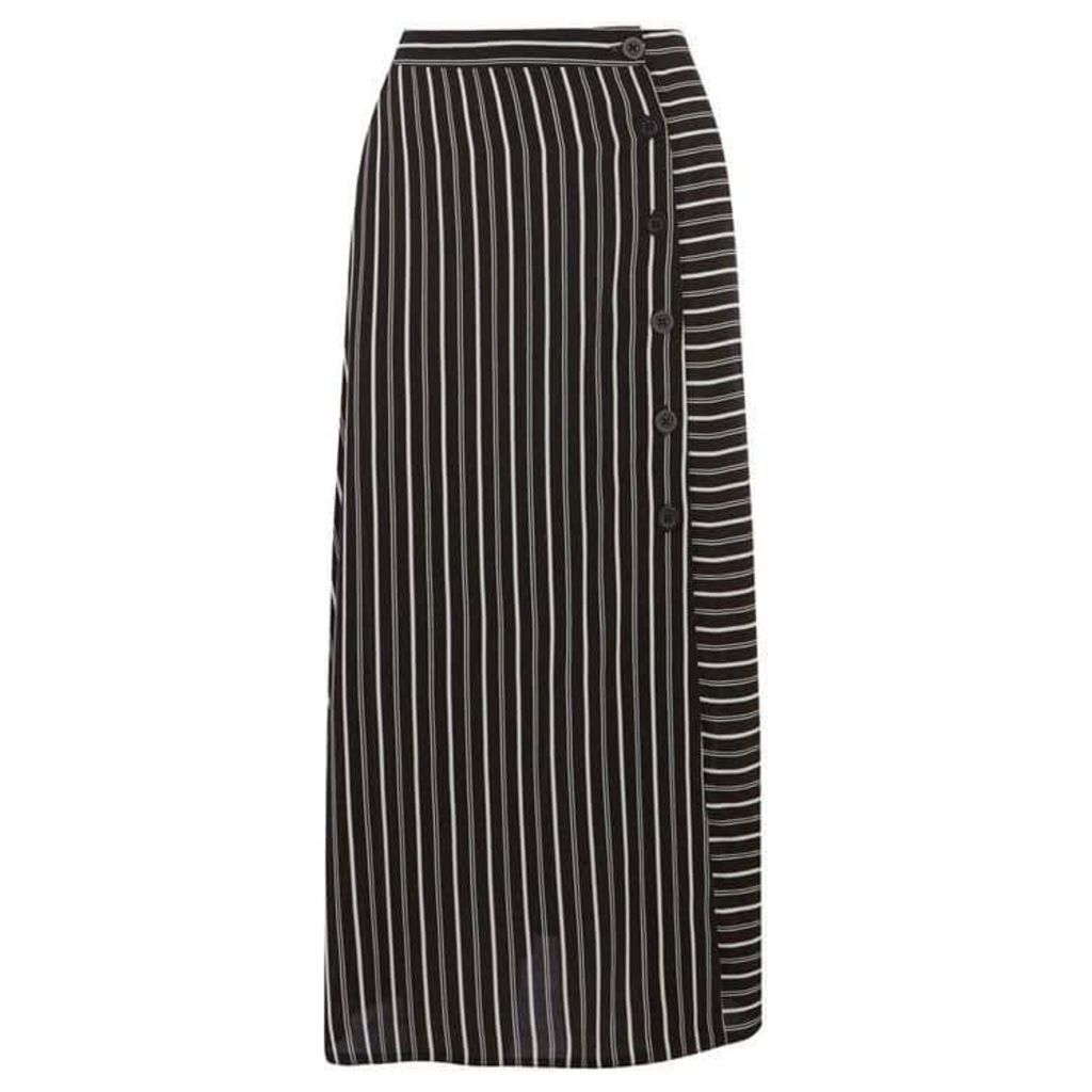 Warehouse Stripe Button Side Midi Skirt