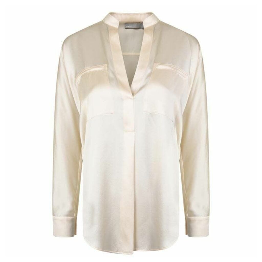 VINCE Collar Band Popover Blouse