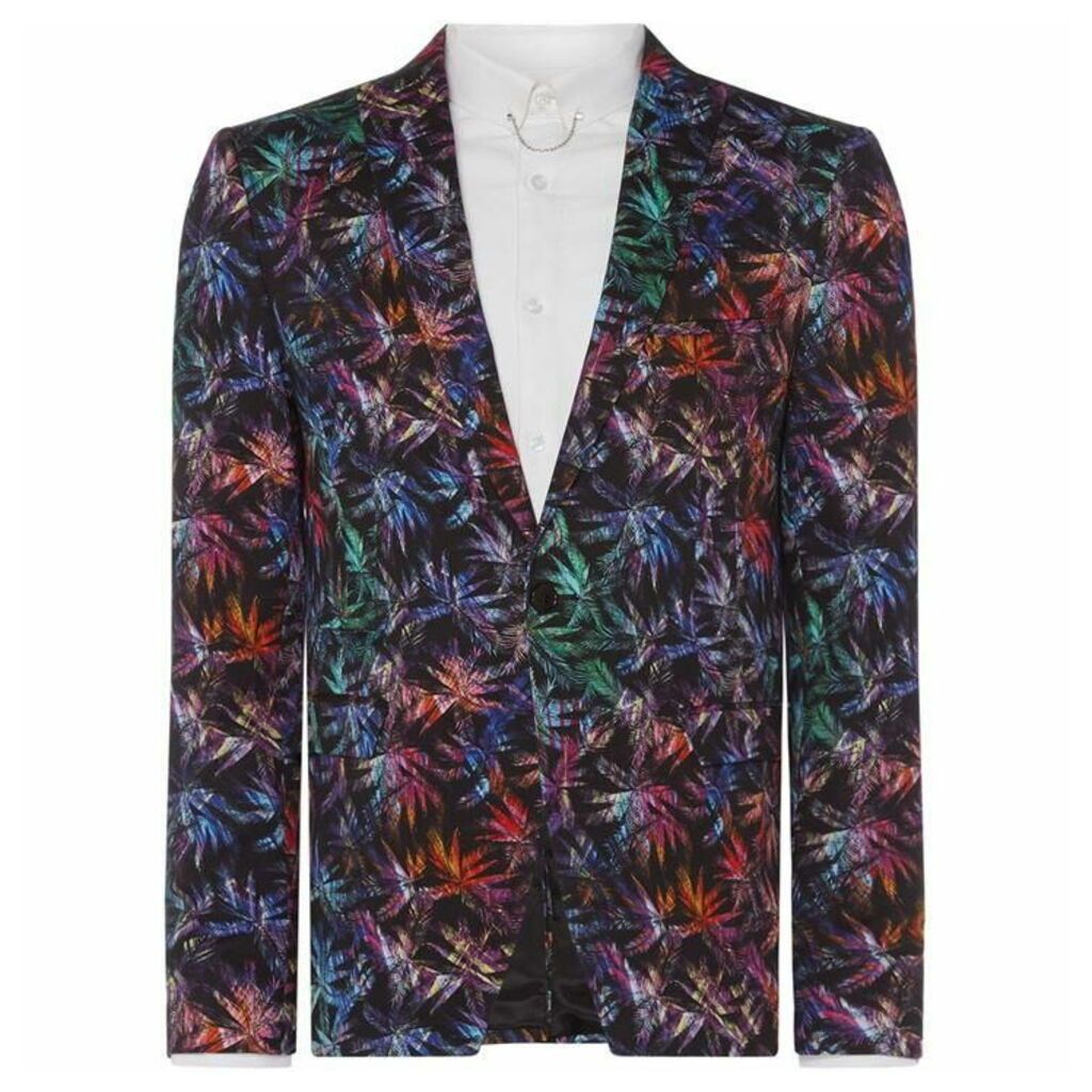 Label Lab Leonardo Palm Printed Skinny Fit Suit Jacket