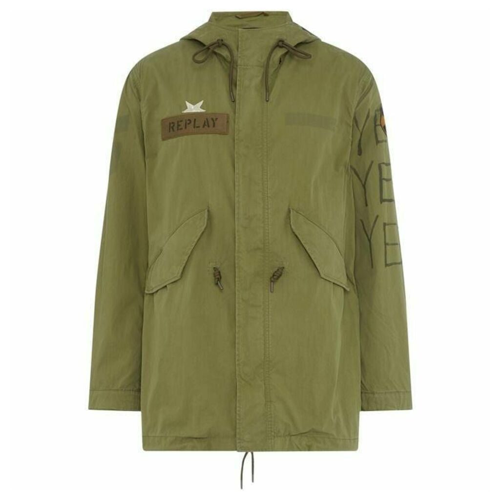 Replay Printed Cotton Parka With Patches