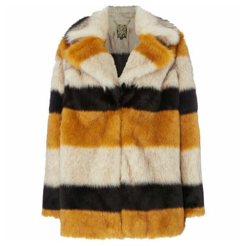 Biba Stripe portobello faux fur coat