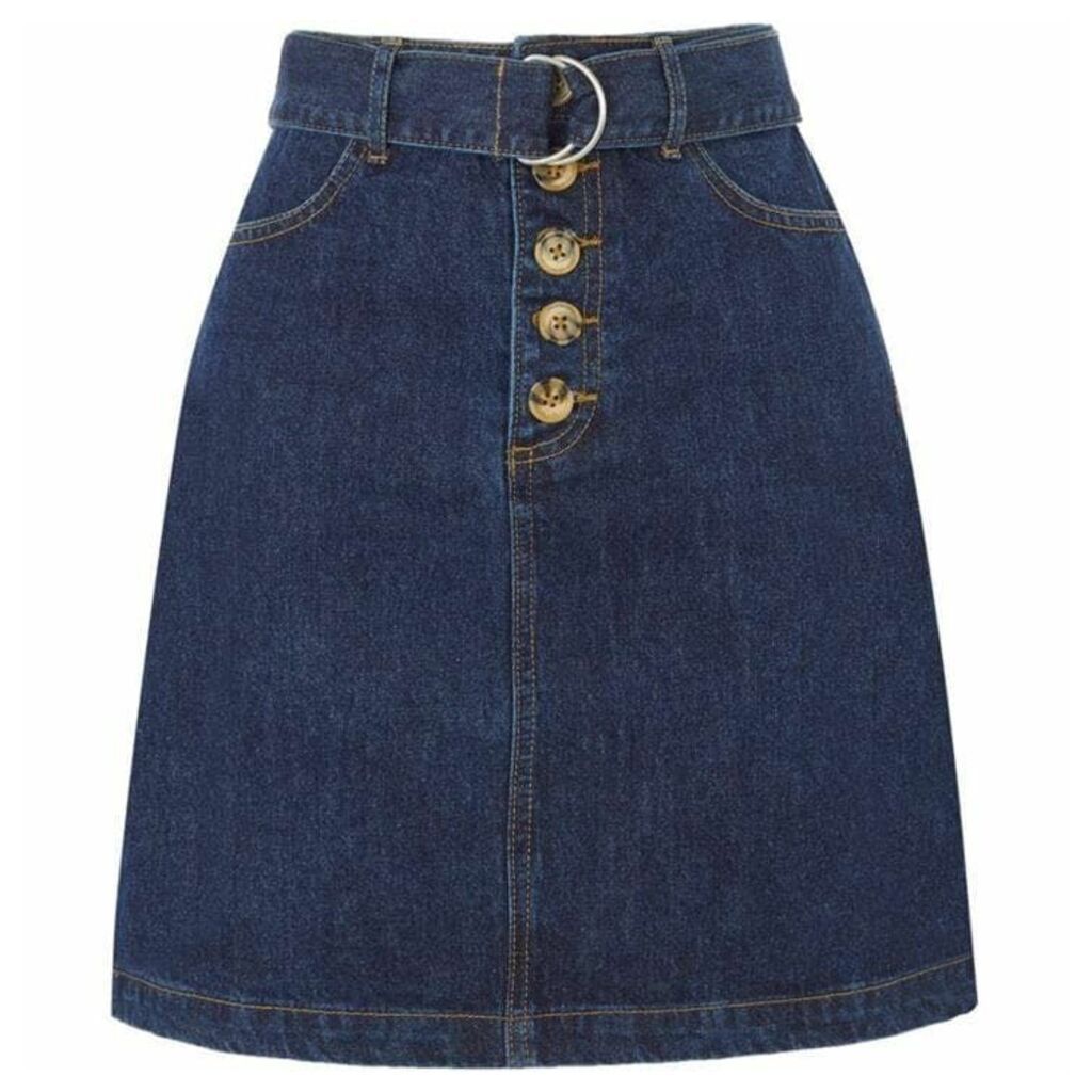 Warehouse D-Ring Belted Denim Mini Skirt