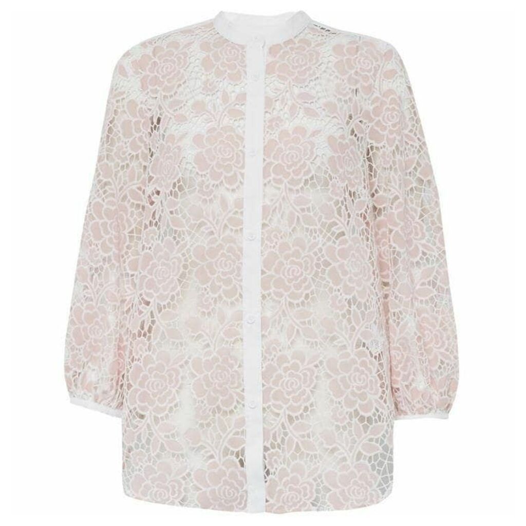 French Connection Chiana Lace Puff Sleeve Shirt