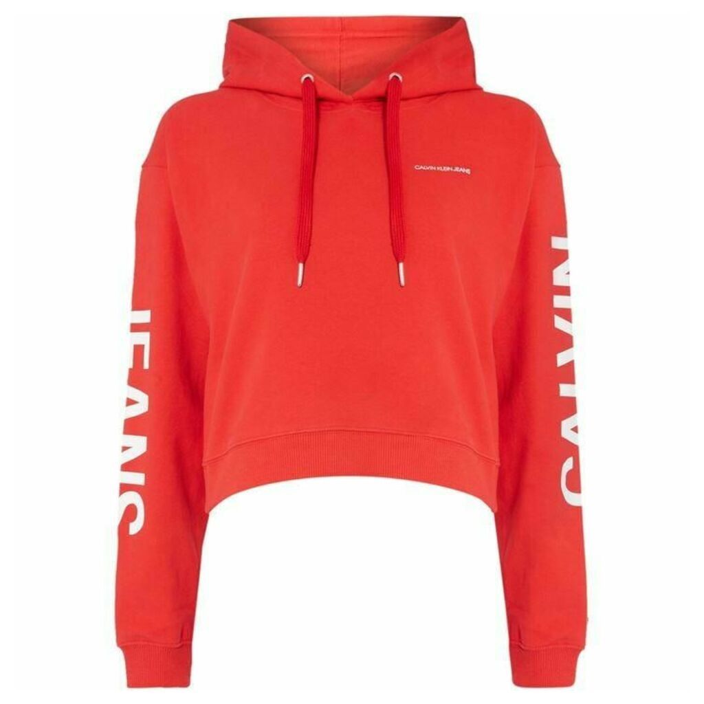 Calvin Klein Cropped Institutional Hoodie - Red