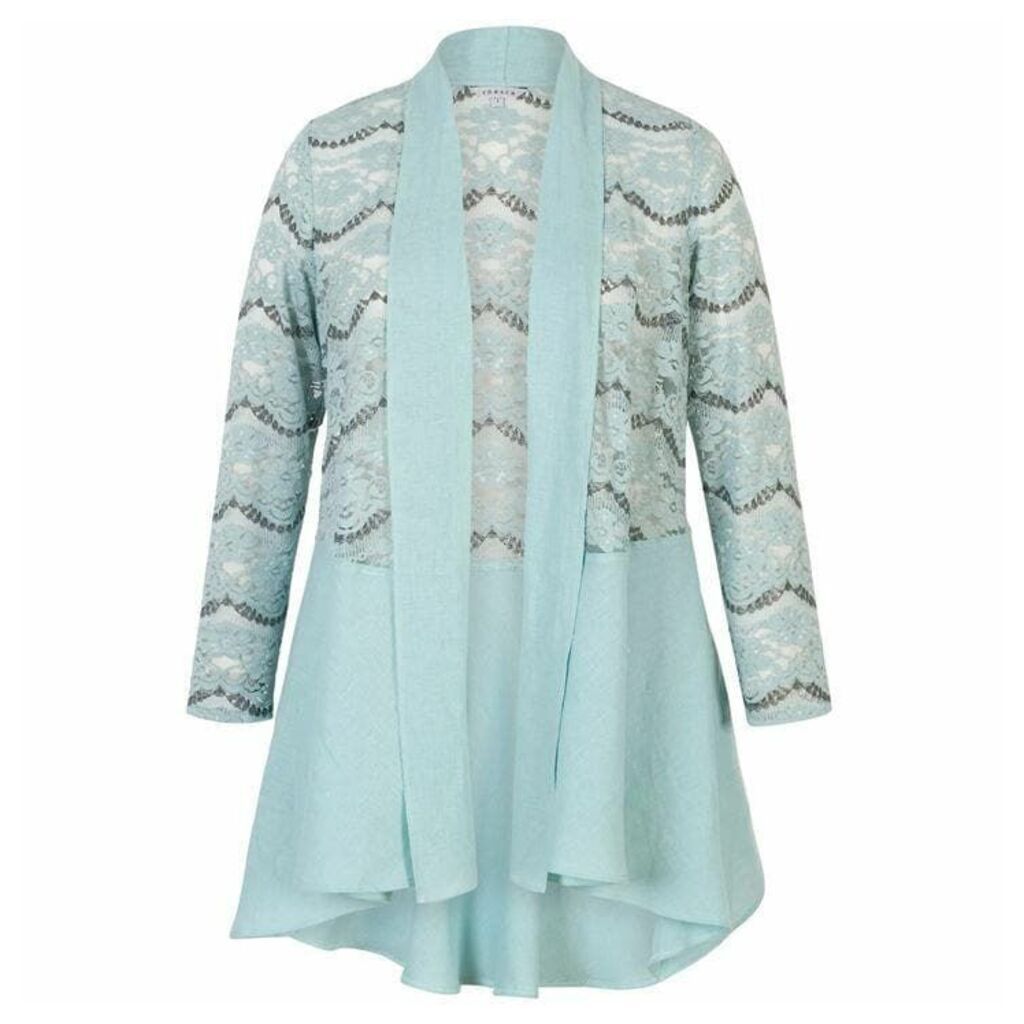 Chesca Linen Jacket With Scallop Lace Trim