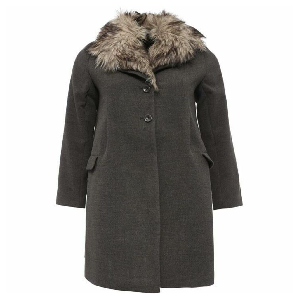 Lost Ink Curve Swing Coat With Fur Collar