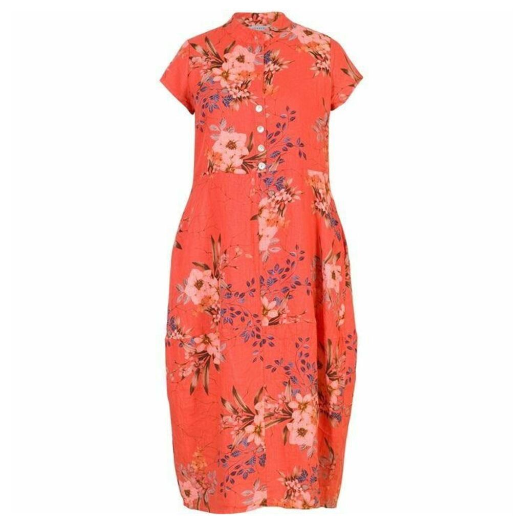 Chesca Japanese Floral Linen Dress With Stand Collar
