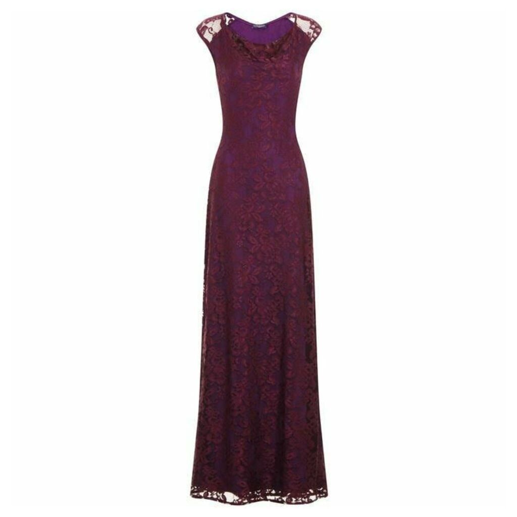 HotSquash Cowl Lace Maxi Dress In Thin Heat Fabric - Purple