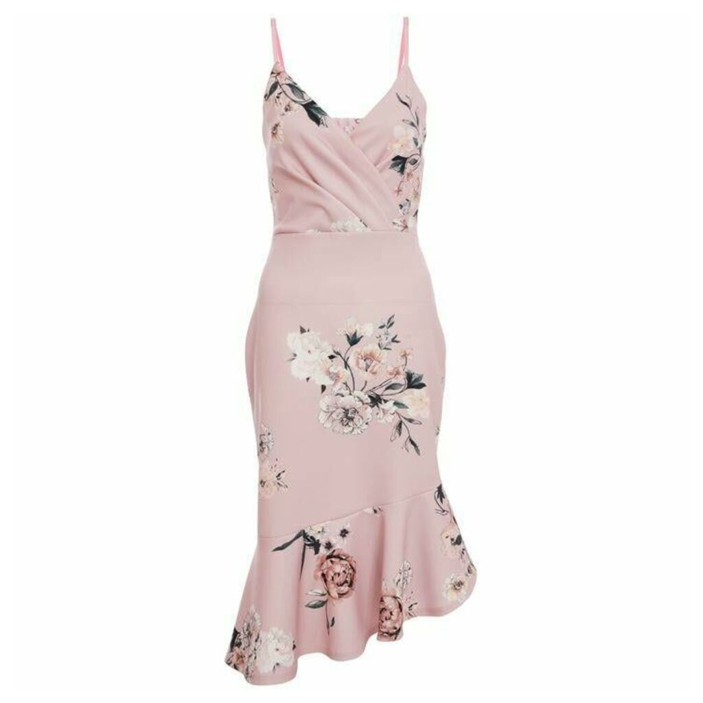 Quiz Pink Floral Asymmetric Midi Dress