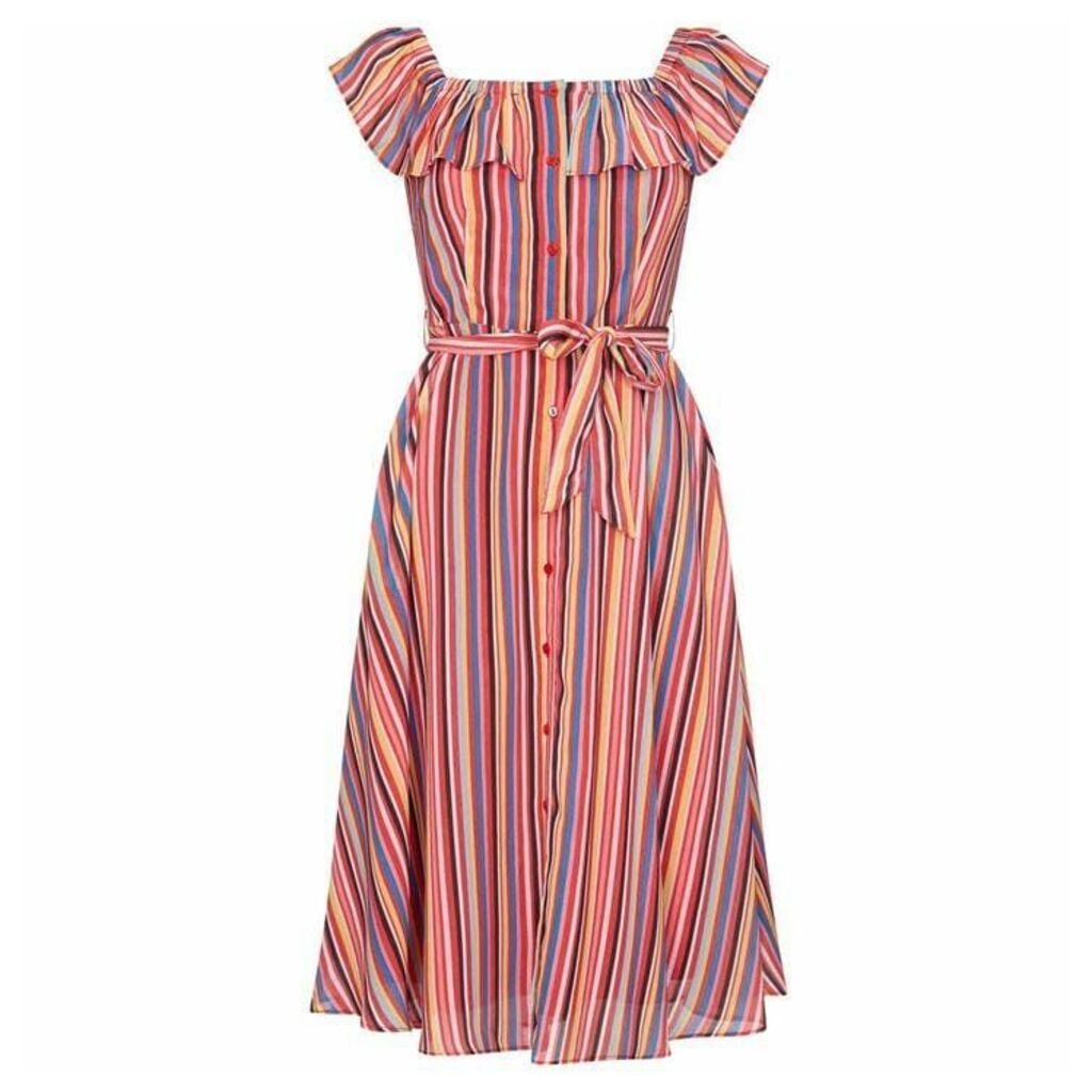 Yumi Stripe Print Midi Bardot Dress