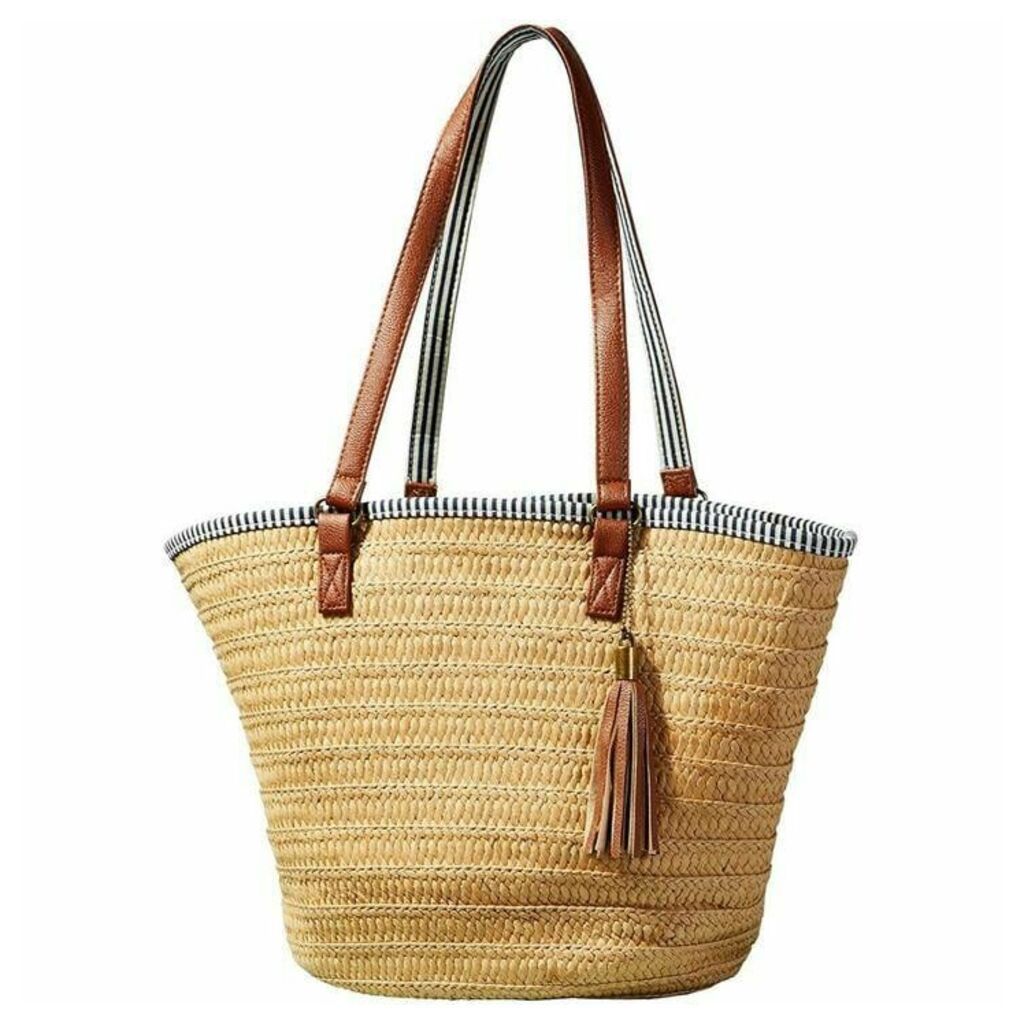 Yumi Natural Weaved Bag With Stripe Lining