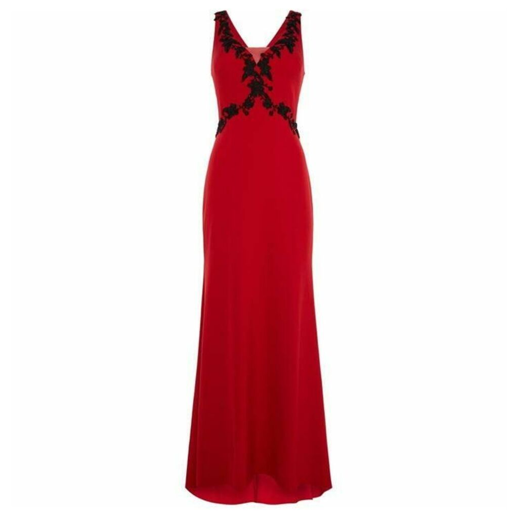 JS Collections V neck gown with floral edge