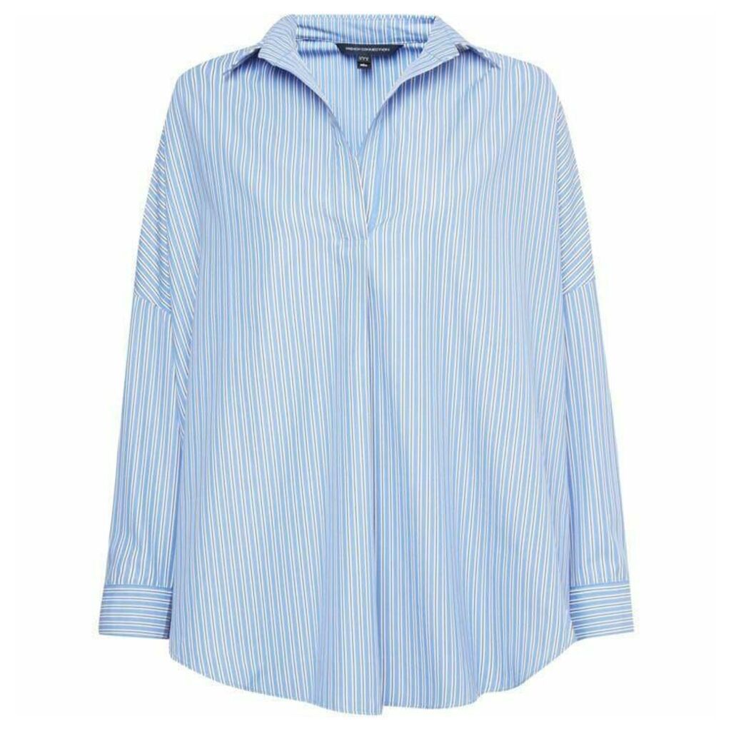 French Connection Bega Stripe Dip Hem Shirt - Blue