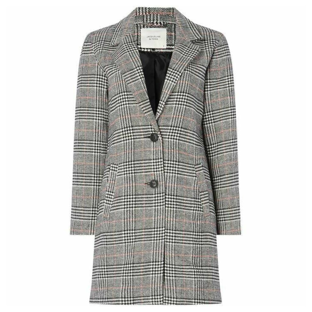 JDY Long Line Button Up Checked Coat