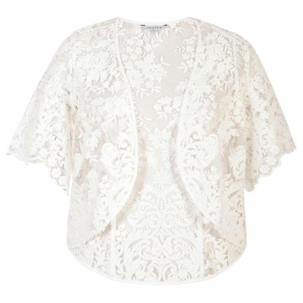 Chesca Scallop Sleeve Embroidered Lace Shrug
