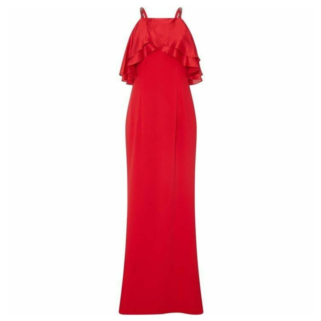 Adrianna Papell Long Crepe Dress Beaded Straps