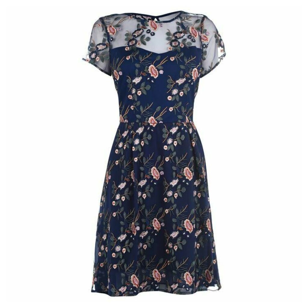 Adrianna Papell Floral Embroidered Flared Dress
