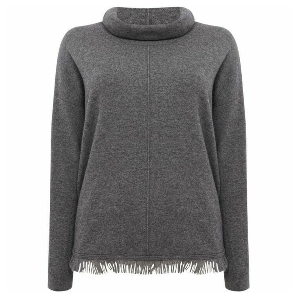 Repeat Cashmere Roll neck jumper with fringed hem