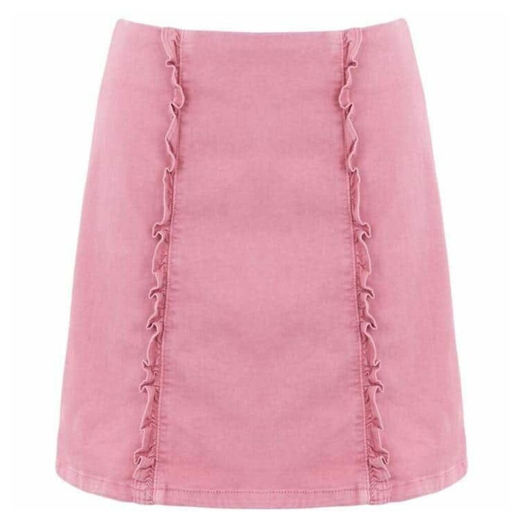 Oasis Pink denim ruffle skirt
