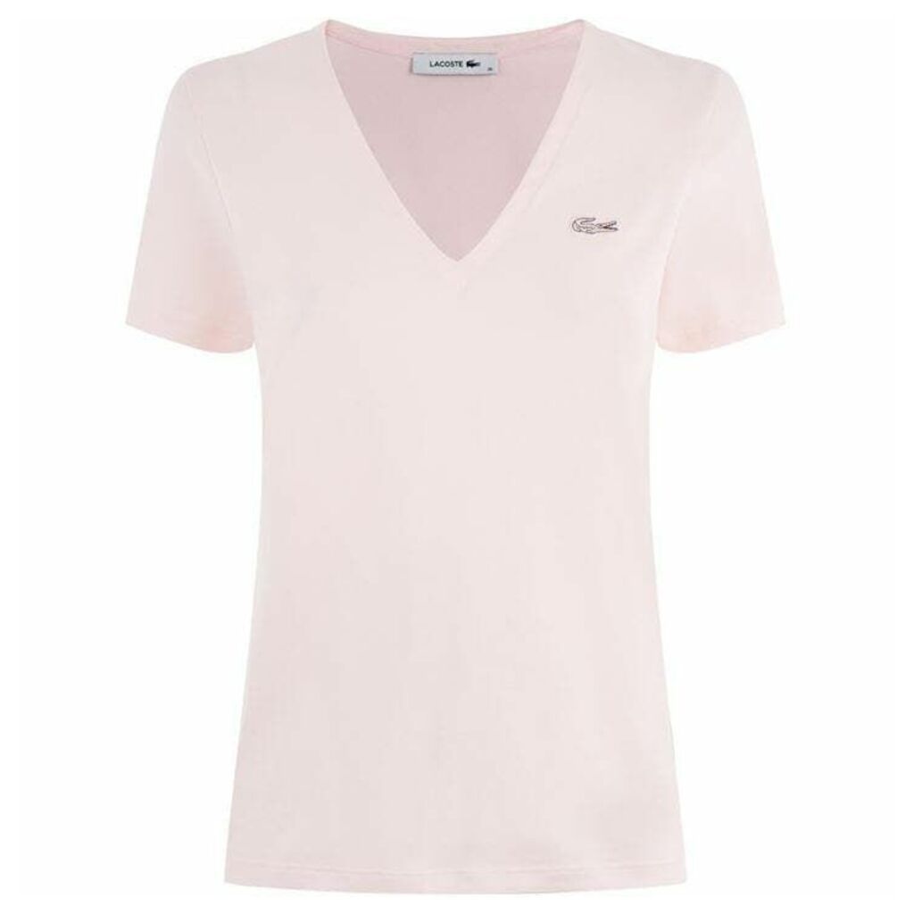 Lacoste Women`S Slim Fit V-Neck Cotton Jersey T-Shirt