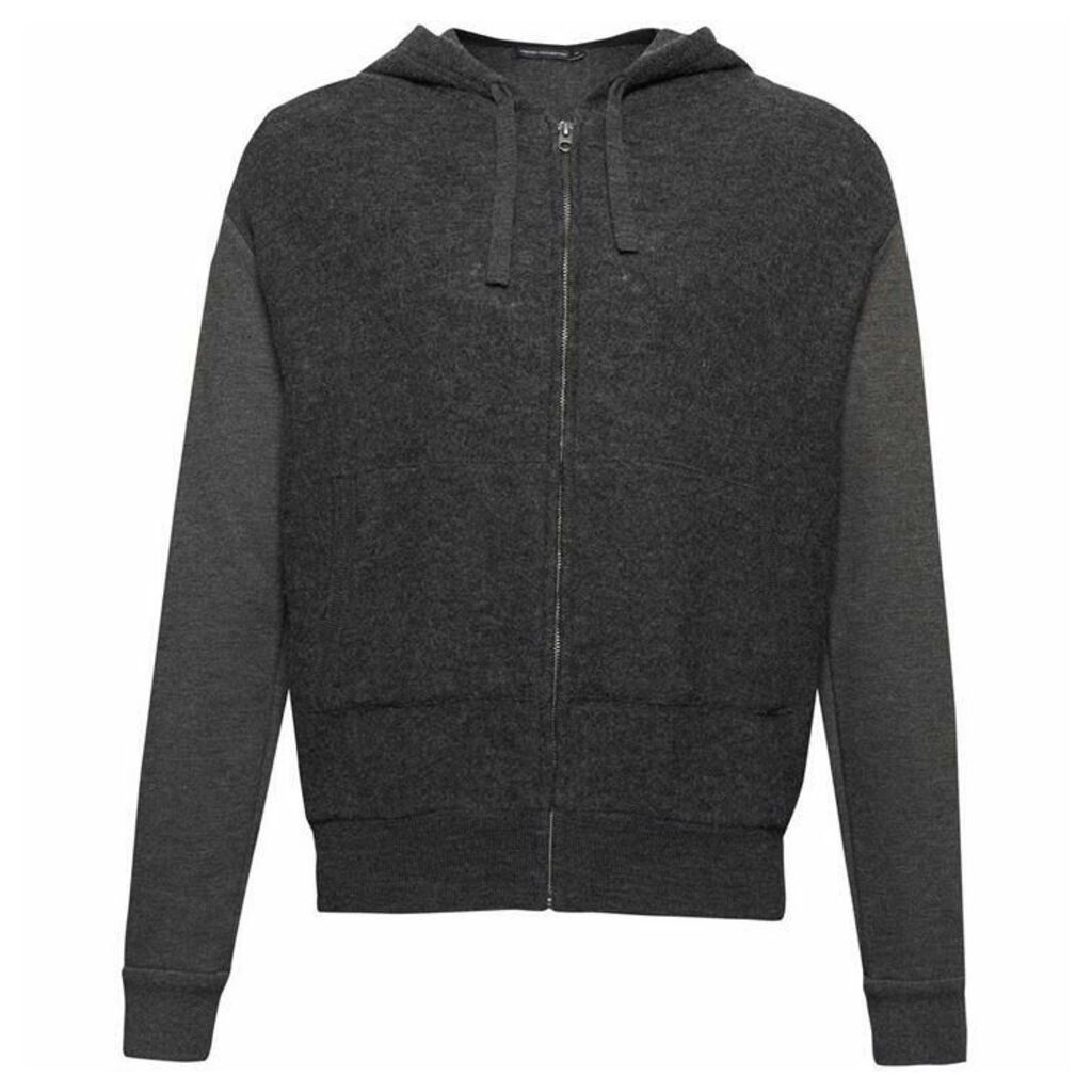 French Connection Boiled Knit Hybrid Hoodie Sweatshirt
