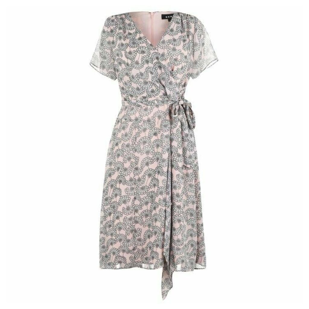 DKNY Floral Print Wrap Dress - Iconic Blush