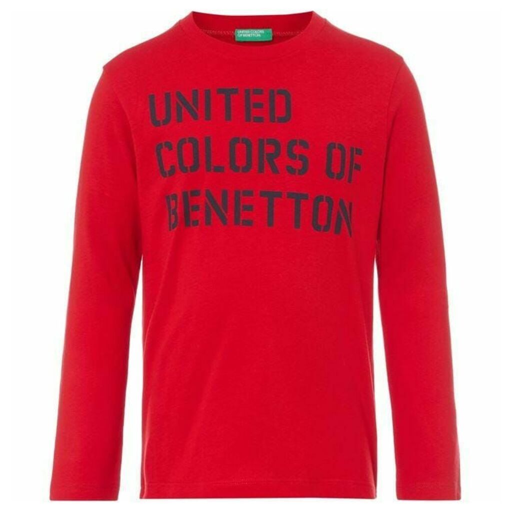 Benetton Text Logo Long Sleeve Cotton Tshirt