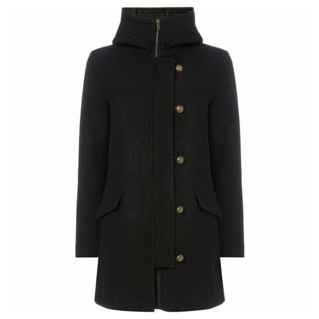 Sessun Hooded Wool Coat with Button Front