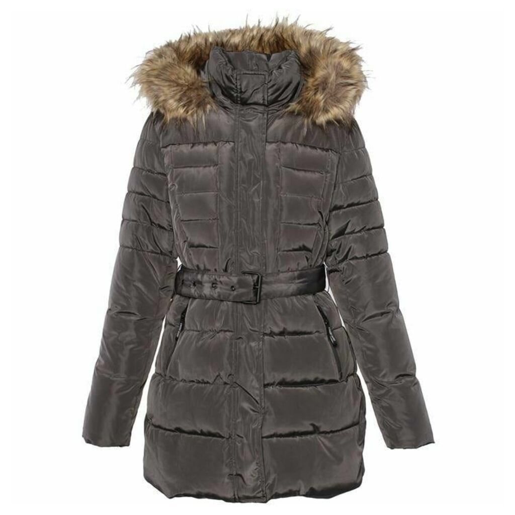 Covert Overt Ladies Quilted Winter Hooded Jacket W. Faux Fur