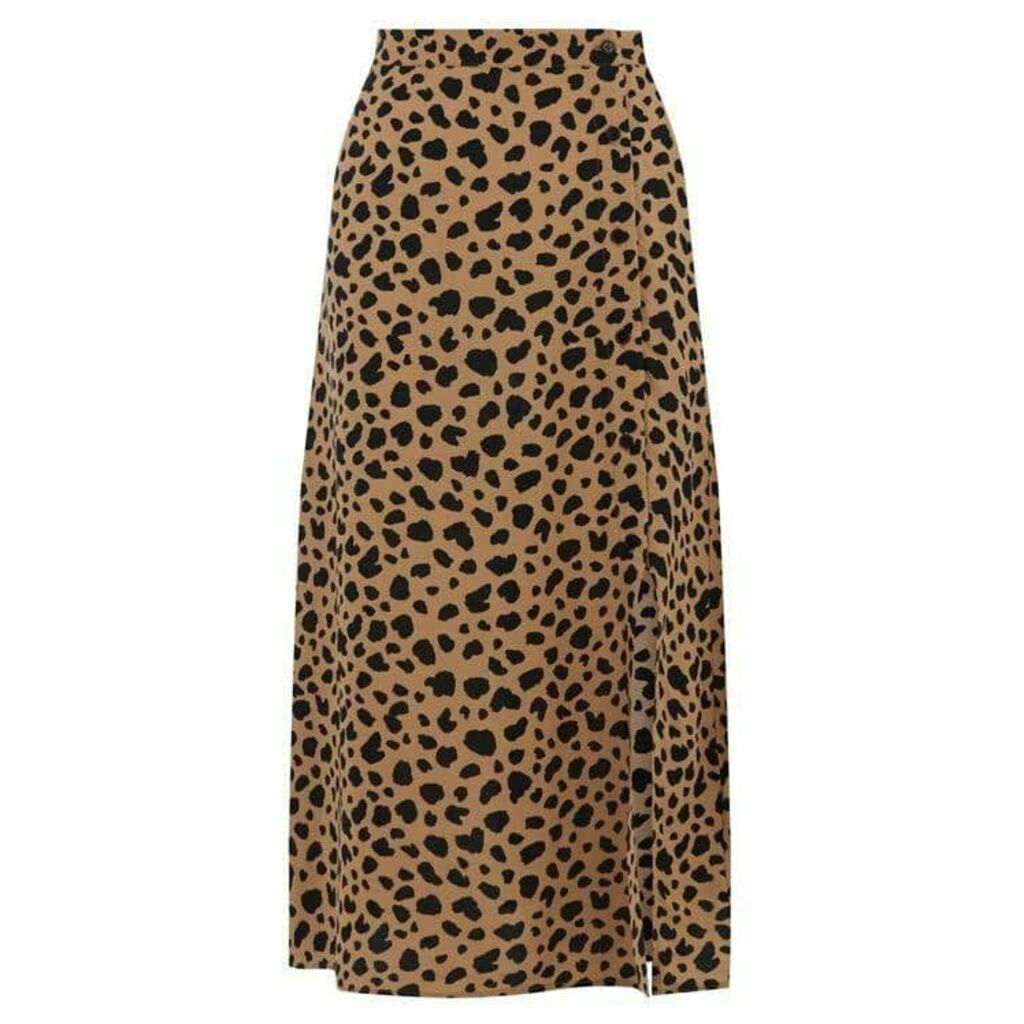Warehouse Animal Print Button Side Skirt