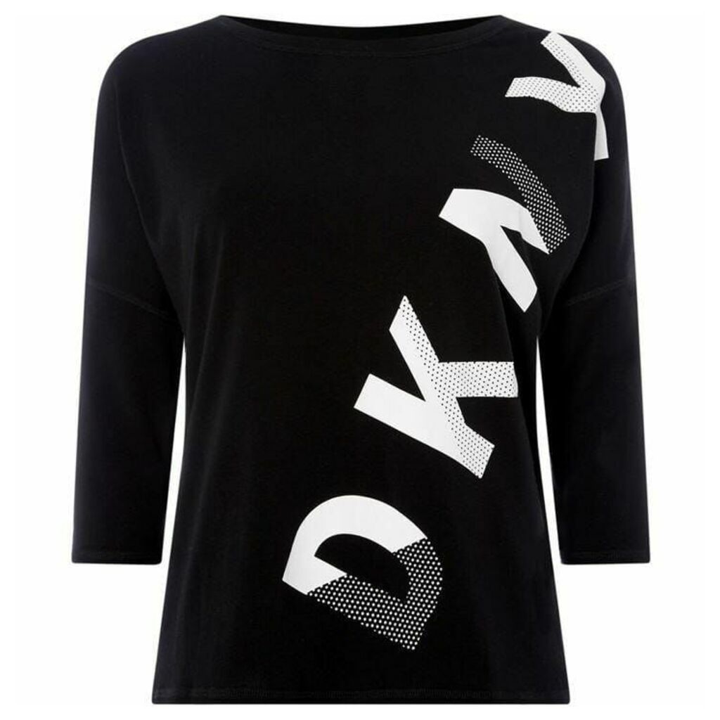 DKNY Hi-loww three quarter sleeve printed logo top