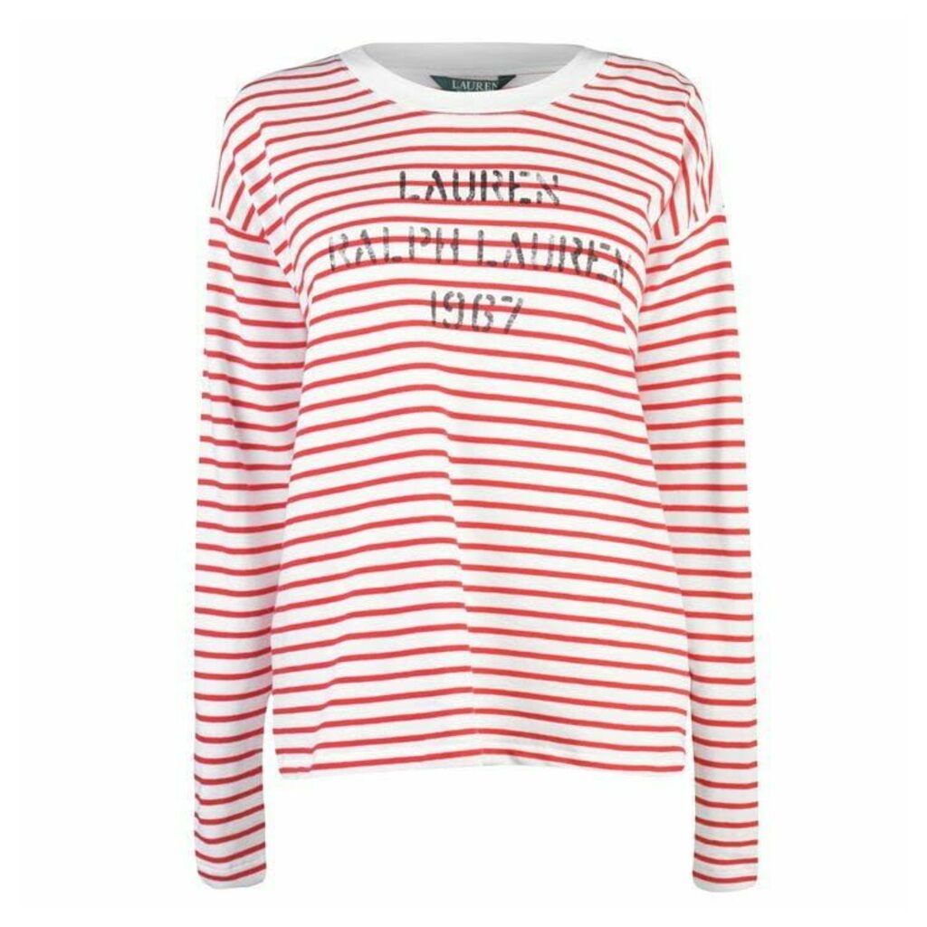Lauren by Ralph Lauren Kylene Long Sleeve T Shirt - SilkWhite/Red