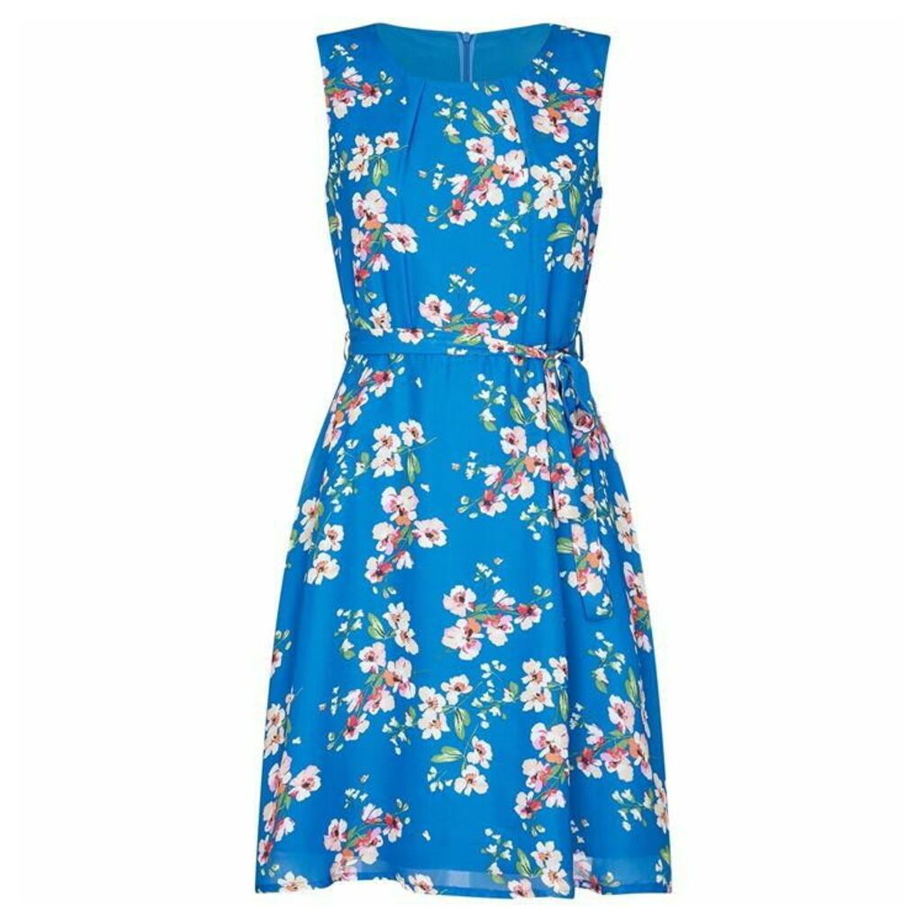 Yumi Curves Spring Flower Print Skater Dress - Blue