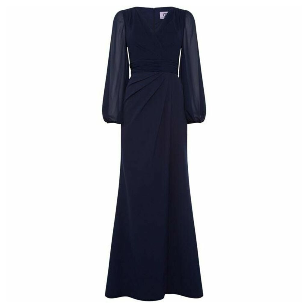JS Collections V neck long sleeve gown - Navy