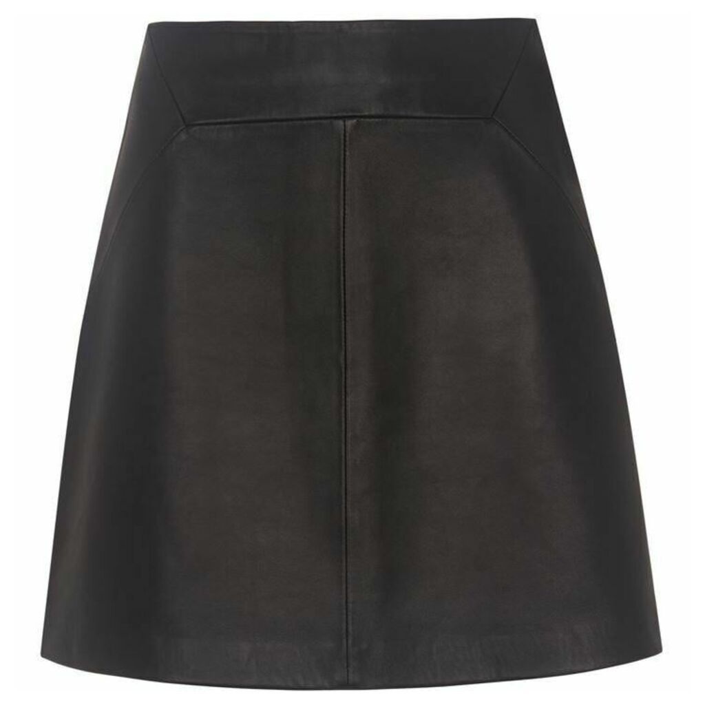 Whistles Leather A Line Skirt - Black