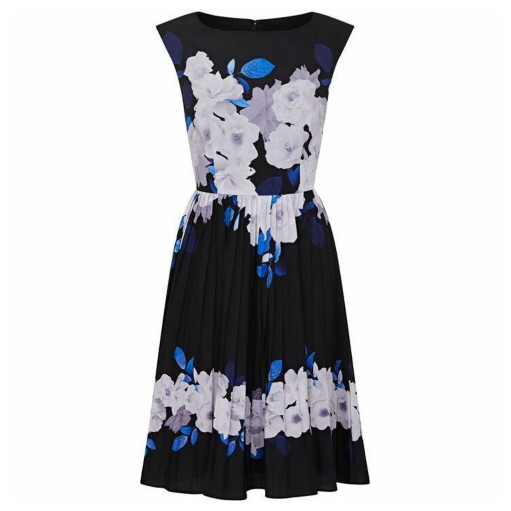 Adrianna Papell Shadow Rose Pleated Dress - BLUE MULTI