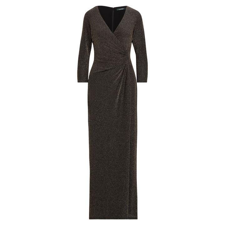 Lauren by Ralph Lauren V neck gown with gathered side - Black