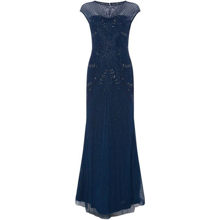 Adrianna Papell Cap sleeved embellished gown - Blue