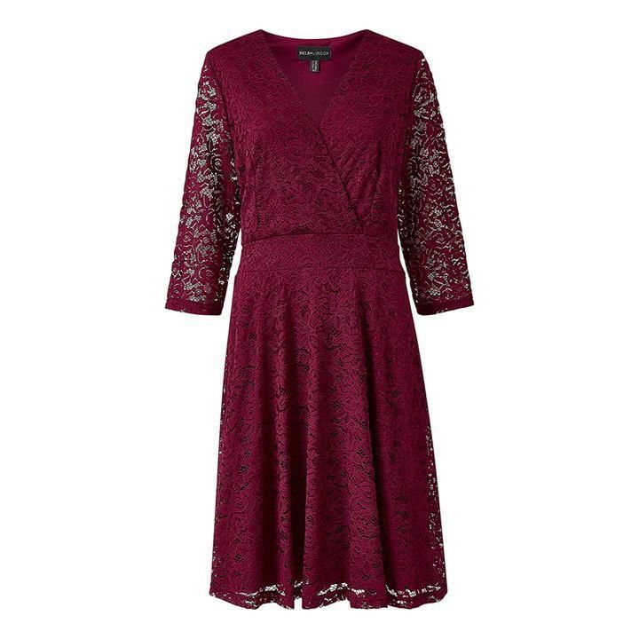 Mela London Curve Delicate Lace Long Sleeve Dress - Burgundy