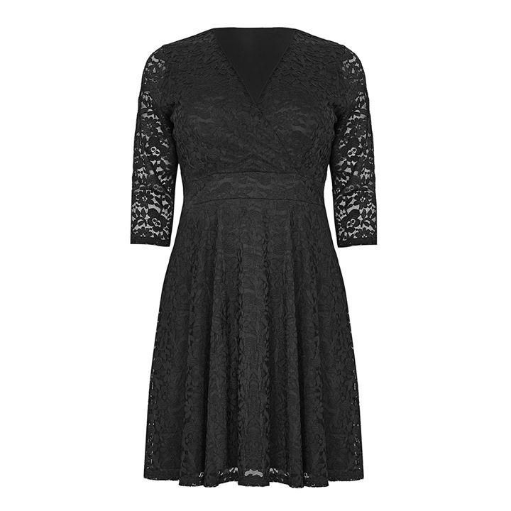 Mela London Curve Delicate Lace Long Sleeve Dress - Black